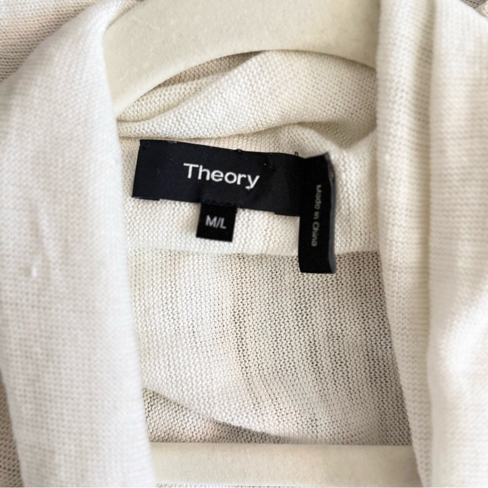 Theory Knit White Linen Blend Cocoon Longline Open Front Cardigan M/L - Picture 5 of 7